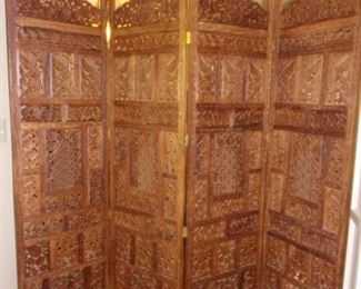 Teak hand carved wood screen room divider