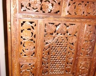Teak hand carved wood screen room divider