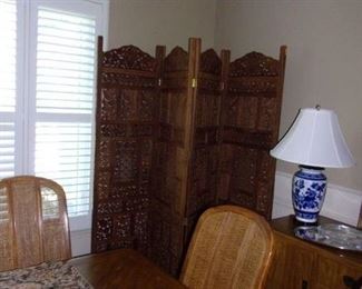 Teak hand carved wood screen room divider