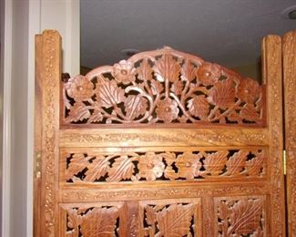 Teak hand carved wood screen room divider