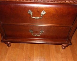 Young America furniture is proudly Made in the U.S.A. by acclaimed furniture maker Stanley Furniture. Stunning pieces including wardrobe with mirror and two drawers, night stand,  and full size bed headboard and footboard.....beautiful beaded accent.