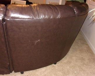 "Faux" Leather/Pleather sectional with dual recliner(back of center slight flaw)
