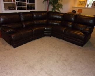 "Faux" Leather/Pleather sectional with dual recliner(back of center slight flaw)