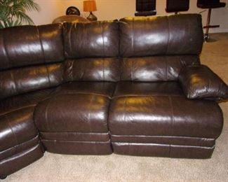 "Faux" Leather/Pleather sectional with dual recliner(back of center slight flaw)