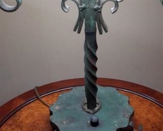 Vintage cast iron double bulb lamp.