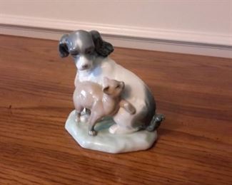 Lladro Nao dog and cat figurine. No chips or cracks.
