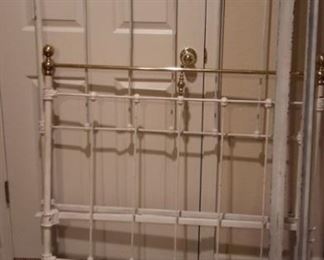 Vintage cast iron and brass twin head and foot board, with rails.