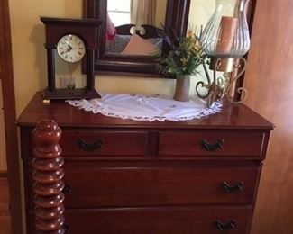 Antique vertical chest, mirror and clock