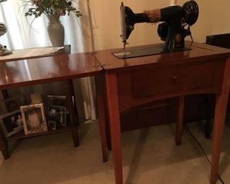 Antique sewing machine and table