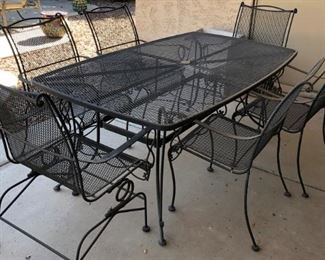 Rectangular Metal Table w 6 Arm Chairs (2 are Rockers)