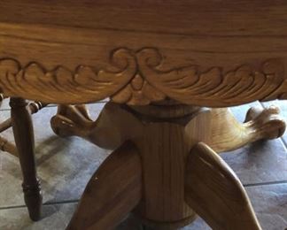 Oak Ball & Claw Foot Dining Table w 2 Arm Chairs, 4 Side Chairs and Built-in Leaf