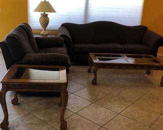 La-Z-Boy Sleeper Sofa, Loveseat Recliner, Ball & Claw Foot Coffee Table and Pair End Tables