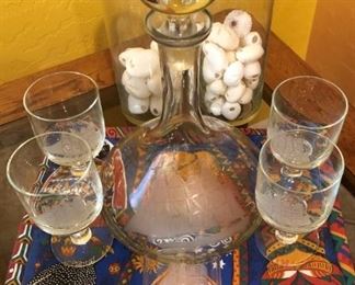 Etched Decanter and Glasses