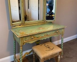1940's vintage vanity mirror with stool