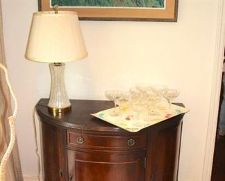 Demi-Lune Cabinet, Table Lamp and Painting
