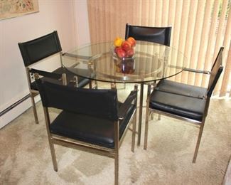 Metal & Glass Round Table with 4 Chairs