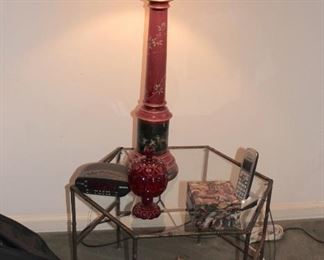 Metal & Glass Table with Lamp