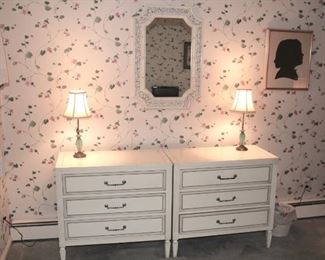 Pair of 3 Drawer Chests, Pair of Lamps and Mirror with Silhouette Art