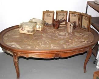 Oval Wood Coffee Table with Marble Top