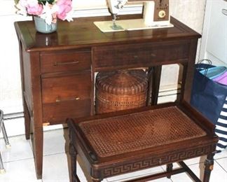 Sewing Machine in Cabinet with Bench