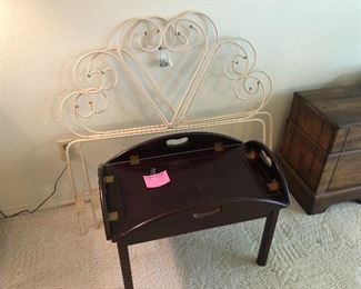 Metal twin headboards and butlers tray table