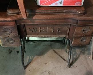White Antique Sewing Cabinet - No Sewing Machine Included