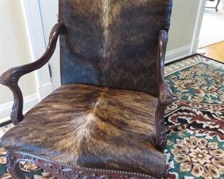 TRADITIONAL OPEN ARM COWHIDE CHAIR HAIR ON HIDE 
MAYFIELD LEATHER FURNITURE  HICKORY NC

