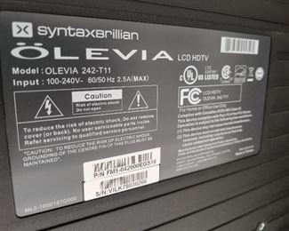 #3	Olevia 42" Flat Screen  Model # 242-T11 	 $100.00 
