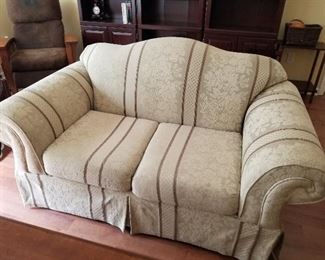 #7	Cream/Green/Burgandy Stripe Loveseat 65"	 $50.00 
