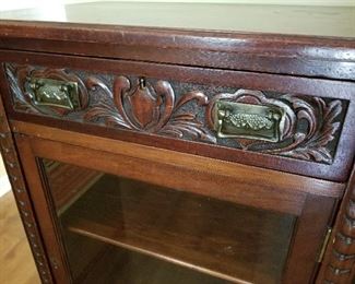 #9	Antique Glass front Display Cabinet w/1 drawer  22x14.5x41	 $175.00 
