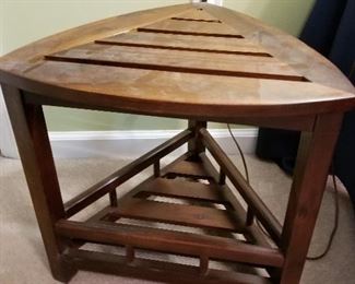 #34	Slat wood Triangular shaped end table  17.5"H x 18x18\	 $35.00 
