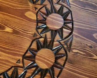 Wood Pedistal  Round Table w/burnt carved design on top on wheels 30Roundx26	 $125.00 
