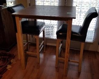 #35	Tall Table Wood - 36sq x 42 height	 $75.00 
#36	(2) 29"Tall Blue Leather Wood Barstools w/nailhead trim	 $100.00 
