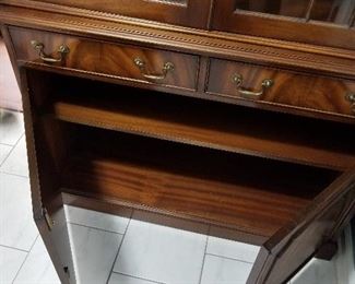 #37	2 drawer Reprobux (made in England) by Bevan Funnell Ltd. China Hutch w/Glass door top and 2 doors w/ 1 shelf   42x15x81	 $175.00 

