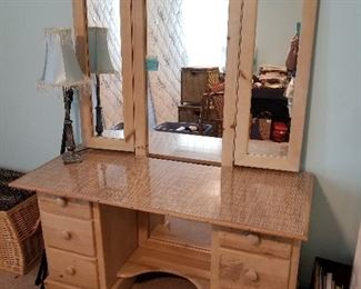 #45	Pine Vanity w/triple Mirror w/Rattan type Top 49x22x28-70	 $75.00 
