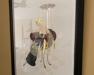 Signed Erte lithograph w/ metal foil embossing, framed