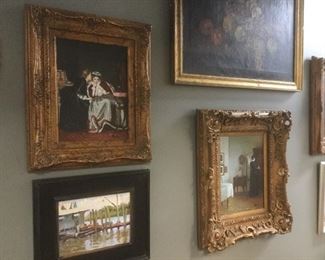 Vintage reproduction paintings, antique stilllife, late Victorian prints in period frames