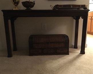 Wellington Hall Chippendale sofa table; decorative storage box