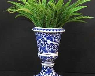 Blue & white pedestal planter