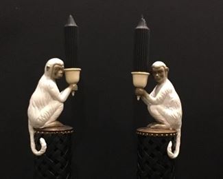 White monkey pedestal candlesticks