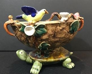 Ceramic turtle pedestal bowl 