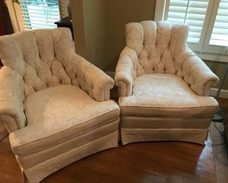 Pair of Brocade upholstered club chairs. Very comfortable.