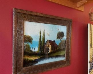 Antique painted on glass art