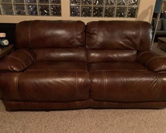 Double reclining leather sofa