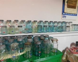 Over 50  glass jars including Mason, Ball and many more