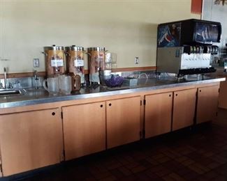 Serving Counter - Stainless Steel with Sink & Water Dispenser & Wood Cabinets