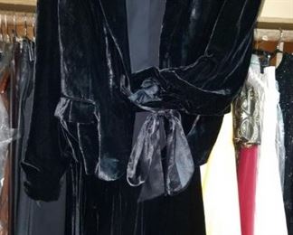 stunning Vintage Calvin Klein crushed Blue Velvet Jacket and Swing skirt