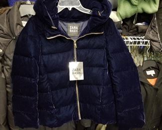 Zara Blue Velvet quilted Bomber Jacket