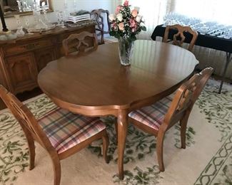 Dining Room table with 2 arm chairs, 4 side chairs, sideboard, server and 1 leaf