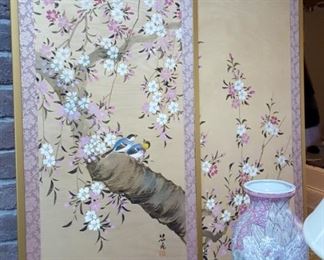 Baido Minami pair Japanese hand painted panels